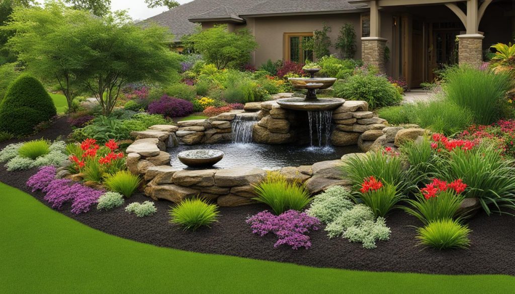 landscaping around a water feature